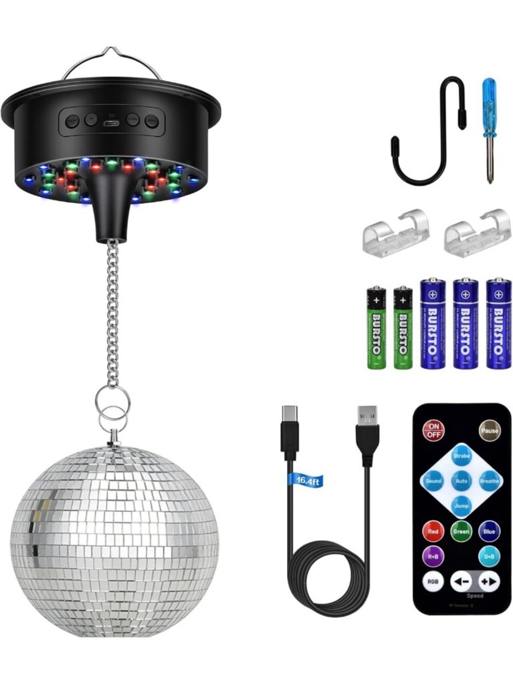 7-Inch Disco Mirror Ball Motor Kit with Remote & 30 RGB Sound-Activated LEDs